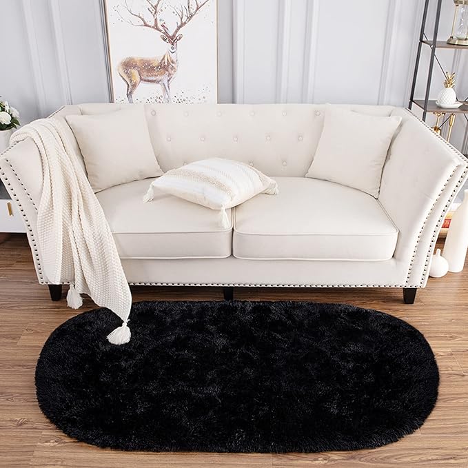 Noahas Ultra Soft Fluffy Bedroom Rugs Kids Room Carpet Modern Shaggy Area Rugs Home Decor 2.6' X 5.3', Black