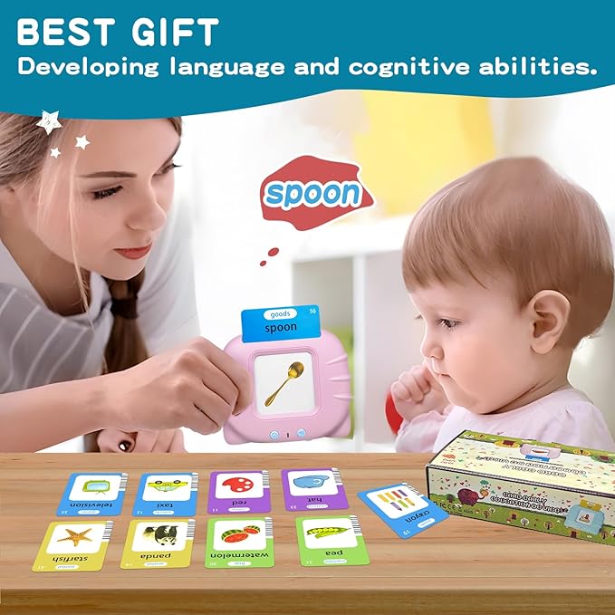 Talking Flash Cards for Toddlers, 224 Common Words, Language Therapy, Sensory Interactive Toy for Autism, Educational Learning Gift for Boys and Girls Ages 1-5