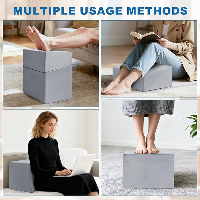 Adjustable Foot Rest for Under Desk at Work,Suitable for Offices Gaming Homes Air Travel and Features a Zippered Connection Design and Under Desk Leg Rest,Removable and Washable Fabric Cover (Gray)