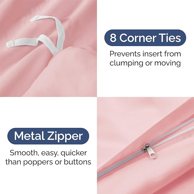 Duvet Cover Full Size Set - Extra Soft Full Size Duvet Cover 80 x 90 with 2 Pillow Shams - Hotel Luxury, Easy Care and Fade Free w/Zipper Closures & Ties - Comfy Breathable Bedding Set (Baby Pink)