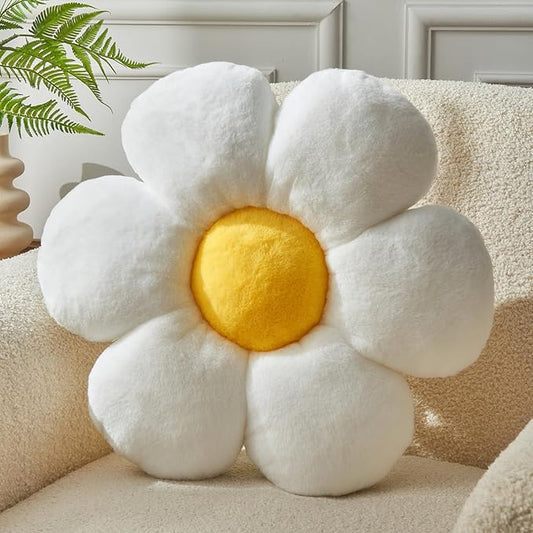 White Flower Pillow, 23.62In Floor Pillow Cushion, Cute Flower Shaped Throw Pillow, Home Decorative Pillow for Sofa, Couch, Bed