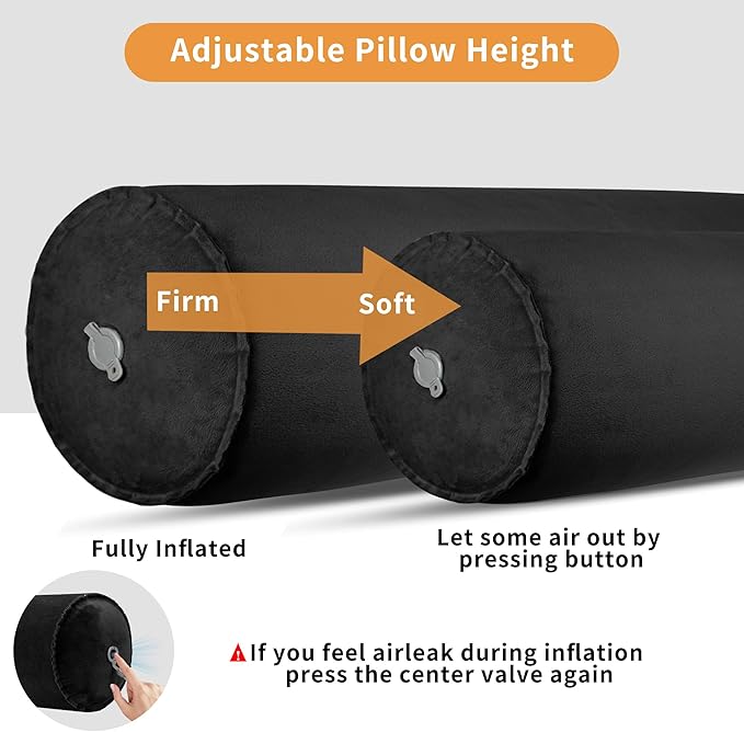 EULANT Inflatable Body Pillow for Adults,47inch Inflatable Travel Body Pillow for Sleep Long Hug Pillow Bolster Pillow for Sleeping,Back(Black)