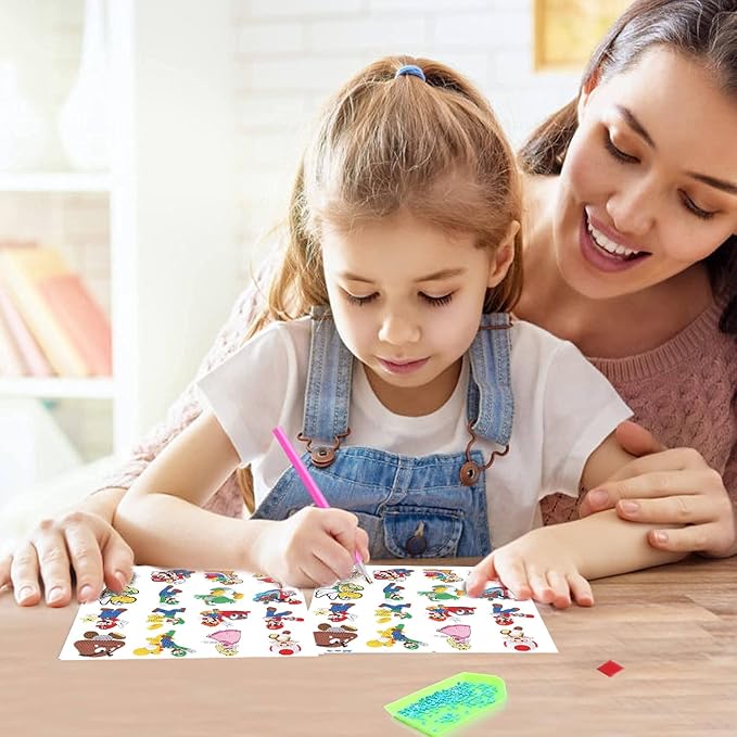 16 Pcs Diamond Art Stickers Kits for Kids, DIY Cartoon Paint by Numbers Diamonds Mosaic Stickers for Kids Arts Diamond Craft Stickers for Kids and Adult Beginners
