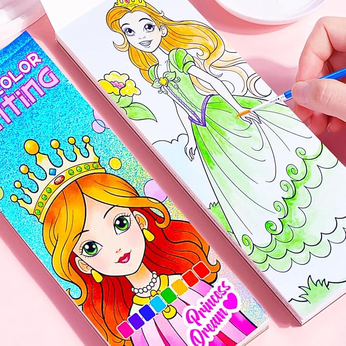 BAOXUE Water Color Paint Sets for Kids, Pocket Watercolor Painting Coloring Book, Paint with Water Books for Kids Ages 4-8, Art Craft Set for Girls Boys Drawing with Brush