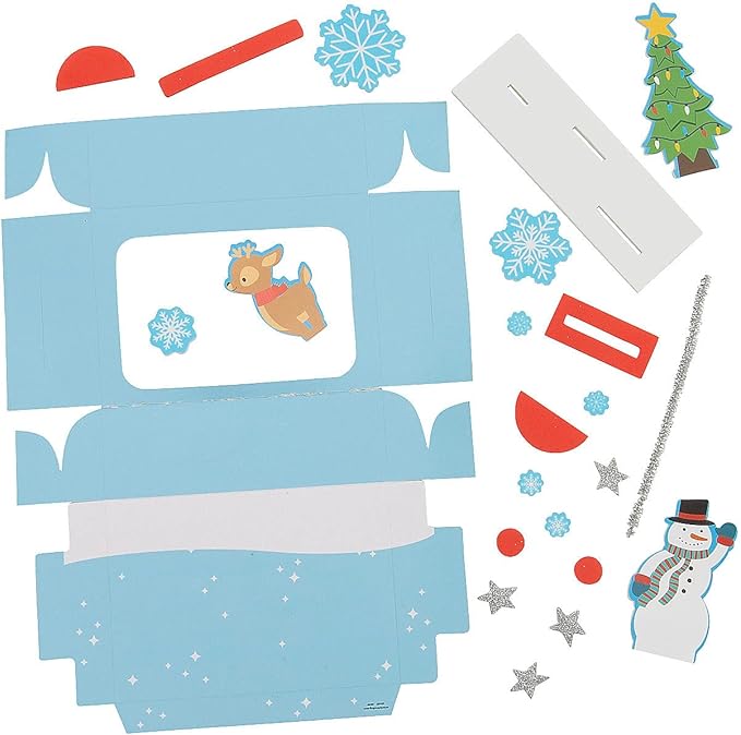 Jolly Multicolor 3D Groovy TV Christmas Scene Craft Kit - 6" x 2" x 7.25" (12 Sets) - Ideal for Christmas Parties and Classroom Activities