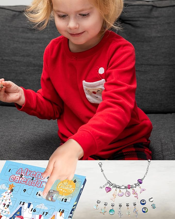 Christmas Advent Calendar 2024, Advent Calendars for Kids/Girl/Teens/Teenagers/Adult Women, Little Mermaid Charm Bracelet Jewelry Making Kit for Girls Crafts Mermaid Accessories, Gift for Girls 6-12