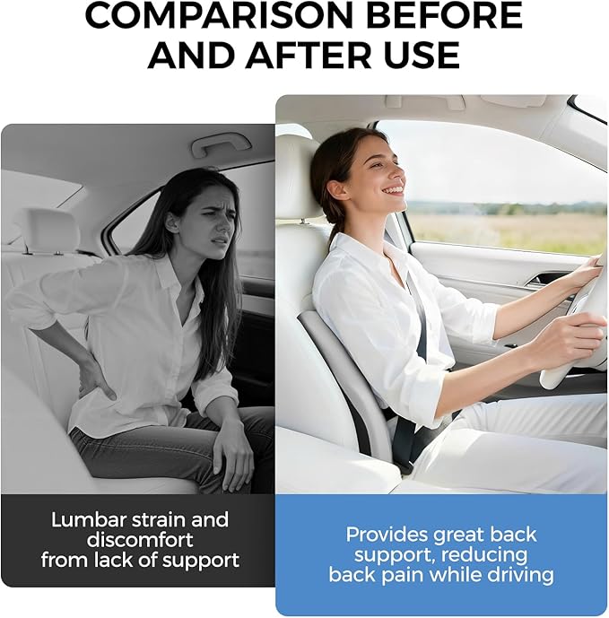 BEBAS Lumbar Support Pillow for Car, Memory Foam Back Cushion for Driving, Ergonomic Lumbar Pillow for Pain Relief, Comfort Lower Back Support for Office Chairs, Car Seat, Wheelchair -Gray