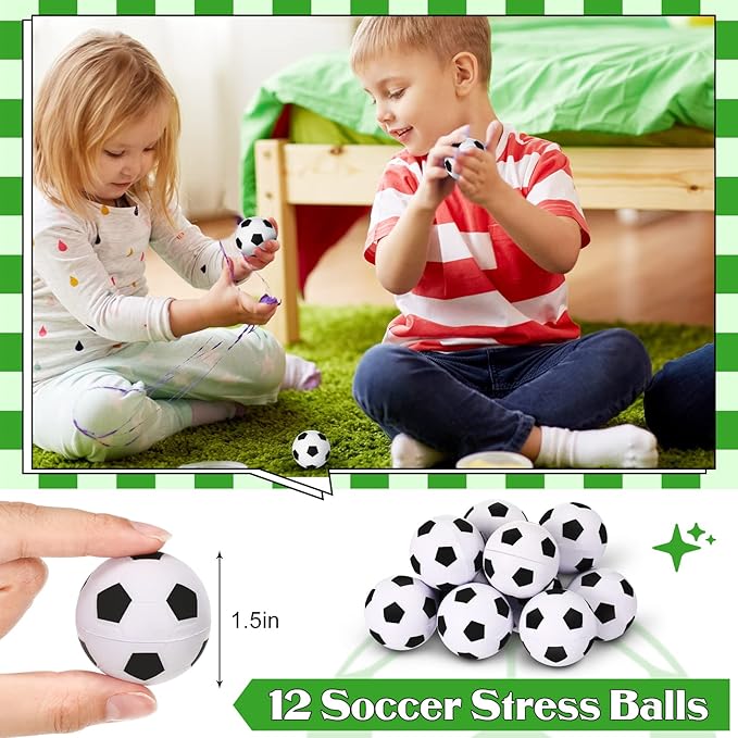 48 Pcs Soccer Party Favors Supplies, 12 Soccer Silicone Bracelet 12 Soccer Drawstring Treat Bag 12 Mini Soccer Stress Ball and 12 Soccer Keychains for Birthday Soccer Party Decorations Gift Kids