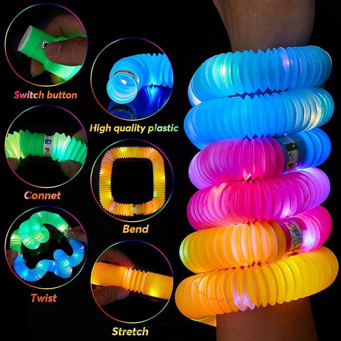48 PCS Glow in The Dark Party Supplies, Light Up LED Pop Tubes, Glow Tubes Glow Sticks Sensory Toys Birthday Glow Party Favors for Kids, Light Up Toys Goodie Bag Stuffers Gifts Prize (48 PCS)