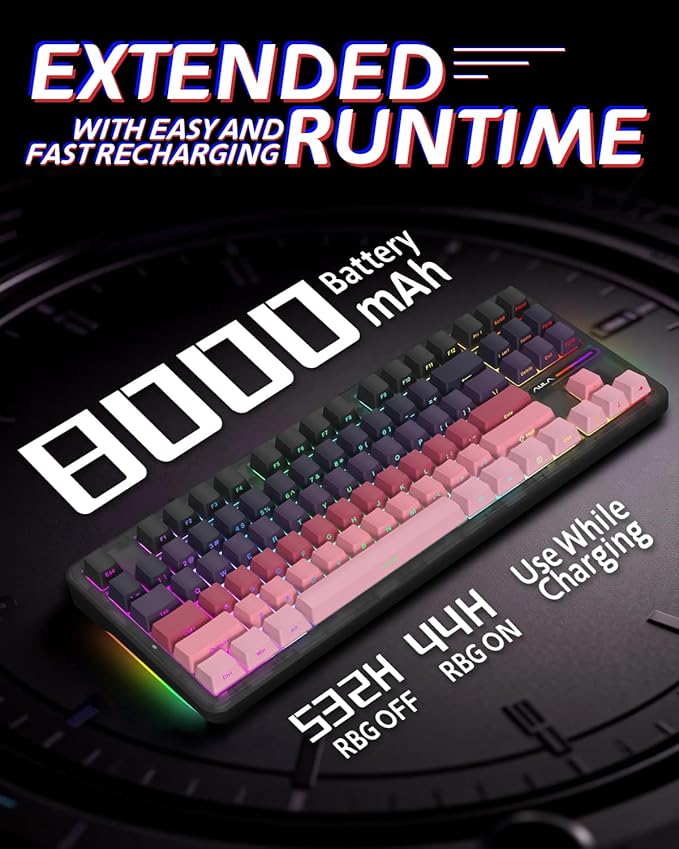 Aula F87 Pro Gaming Keyboard, Tri-Mode BT5.0/2.4GHz/USB-C Hot-Swappable RGB Wireless Mechanical Keyboard, Gasket Mount, 8000mAh, for Windows/Mac Gamer & Typists（LEOBOG Gray Wood Switch V4）