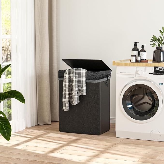 Foluck 60L 2-in-1 Laundry Hamper with Laundry Backpack, Waterproof Basket with Lid, Laundry Bag with Shoulder Straps and Mesh Pocket, Hamper for College Dorm, Travel, Apartment, Laundromat