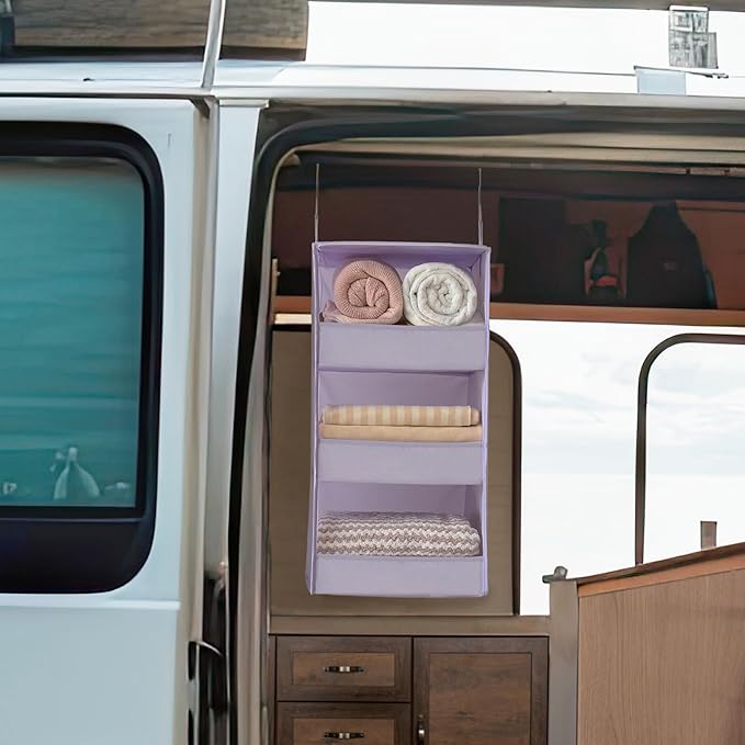 GRANNY SAYS 3 Shelf Hanging Closet Organizers and Storage, Collapsible Closet Storage Organizer with 2 Metal Hooks, Leak-Proof Hanging Shelves for Nursery, Kids Room, Bedroom, 1 Pack, Purple