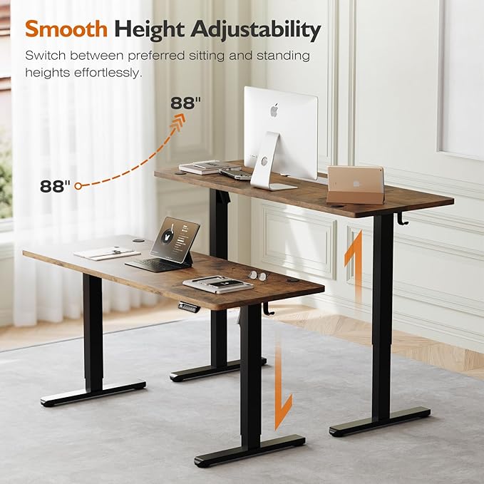 Monomi 59 inch Electric Standing Desk with Memory Preset, Adjustable Height Standing Desk for Home Office & Gaming, Large Computer Desk with Anti-Collision, Rustic Brown