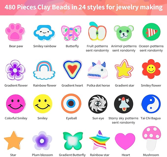 ARTDOT 1642 Pieces Clay Beads for Friendship Bracelets Making Kit, 24 Styles Jewelry Making Supplies Cute Beads Charms with Elastic String and Organizer Gifts for Teens Girls Ages 6 7 8 9 10 11 12
