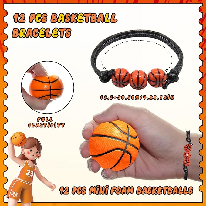 36 Pcs Basketball Party Favors, Including Mini Shooting Game, Ball and Adjustable Bracelets, Goodie Bag for Kids 4-12