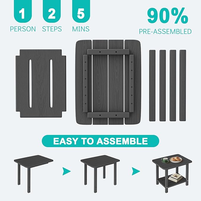 3-Piece Folding Adirondack Chair Set - 38" Extra Tall Back & Embossed Wood Grain, Oversized HDPE Patio Furniture with Side Table & Cup Holders, 380lb Heavy Duty,Grey