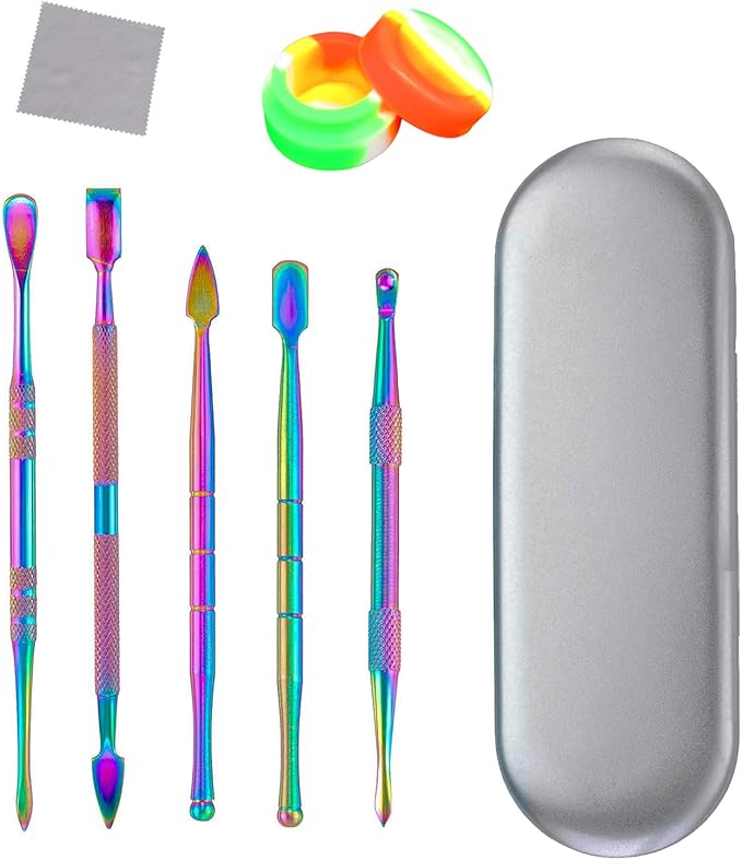 Carving Tools for Wax Wood: 7 Pcs Rainbow Stainless Steel Double-Sized Sculpting Clay Tools Kits with Silicone Container for Kids Wood, Wax, Jewelry, Clay, Pottery (A)