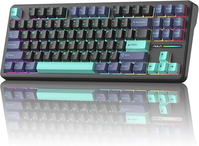 Aula F87 Pro Gaming Keyboard, Tri-Mode BT5.0/2.4GHz/USB-C Hot-Swappable RGB Wireless Mechanical Keyboard, Gasket Mount, 4000mAh, for Windows/Mac Gamer & Typists（LEOBOG Gray Wood Switch V4）