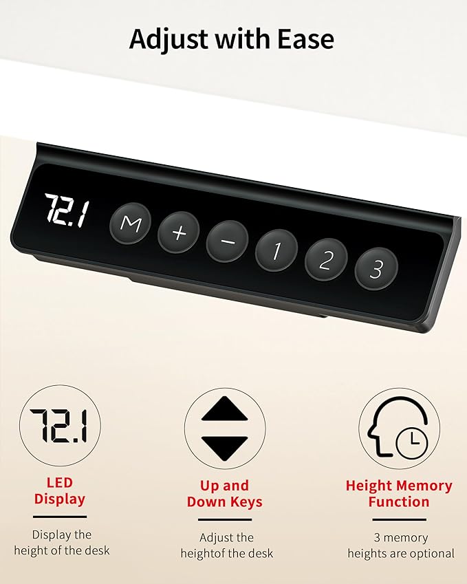 Okin Standing Desk Electric Adjustable Computer Whole Piece Stand up Desk Office Gaming Home Office Memory Desks 48x24 inches White