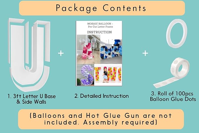 3FT Tall Mosaic Balloon Frame Letters Big Marquee Light Up Letters DIY Kit for Birthday Party Wedding Backdrop Decor Letter U Pre-Cut Foam Board