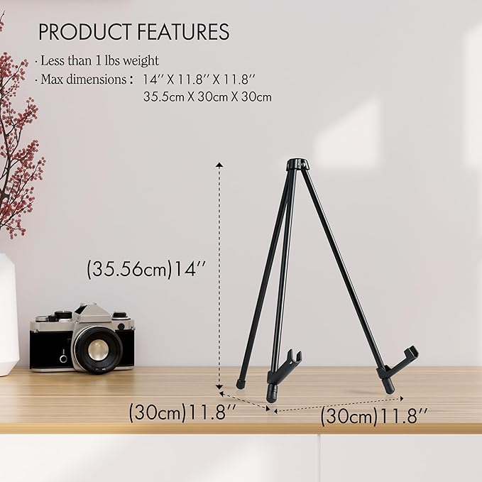ARTIFY 14'' Tabletop Instant Display Easel, Black Steel Table Top Easels for Display, Tripod for Canvas, Paintings, Signs, Posters