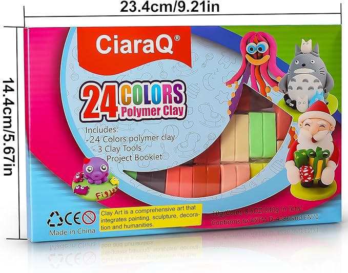 CiaraQ 24 Colors Small Block Polymer Clay Starter kit, Oven Bake Clay, DIY Molding Clay, Great for Kids, Beginners