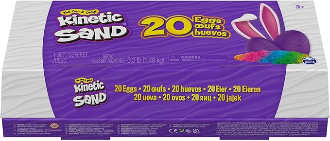 Kinetic Sand, 20-Pack Eggs with 3.3lbs Red, Yellow & Blue Play Sand for Egg Hunts, Party Favors & Goodie Bags, Sensory Toys for Kids Ages 3 and up