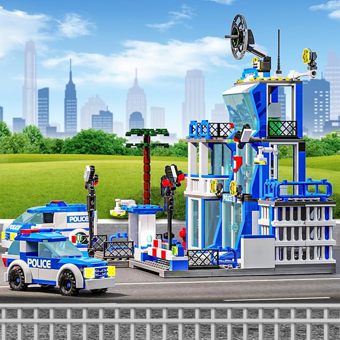 City Police Station Building Blocks Sets,570pcs City Police Station & Car Building Bricks Gift for Boys 6+ (Compatible with Lego)