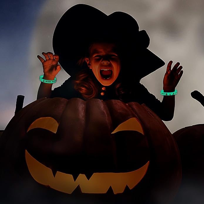 Lesnala 48 Pcs Halloween Luminous Silicone Wristband for Kid Gifts Holiday Party Favor and Goodie Bag Fillers Supply