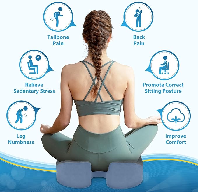 BlissTrends Seat Cushion,Thick Memory Foam Cushions for Office Chair, Car Seat, Airplane, Relieving Pressure Tailbone Sciatica Back Pain for Office Workers, Car Drivers 4.7in Thick Dark Grey&Blue