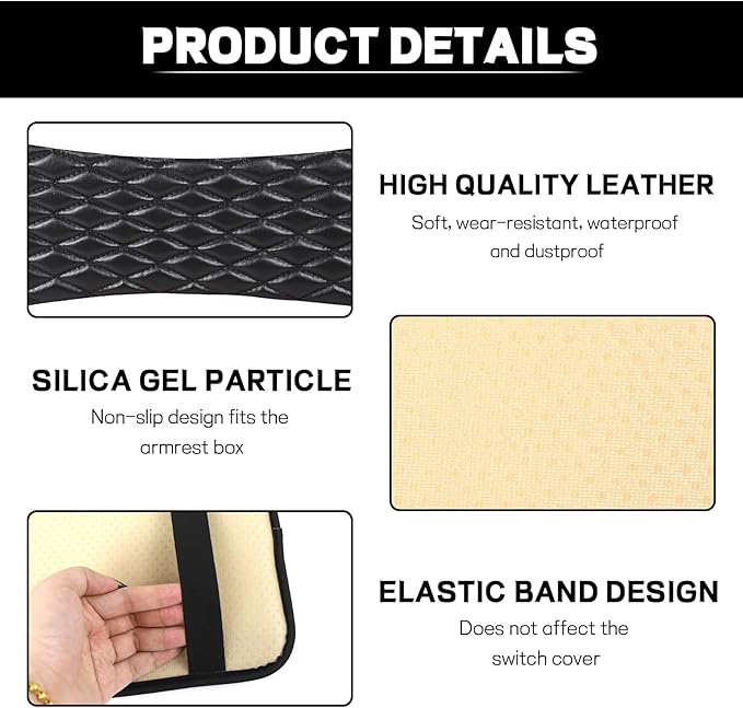 ongfuwu Car Center Console Cushion Pad, 12.72"×7.52" Leather Waterproof Auto Armrest Seat Box Protector, Car Center Console Cover, Universal Interior Decor Car Accessories for SUV Truck (White)