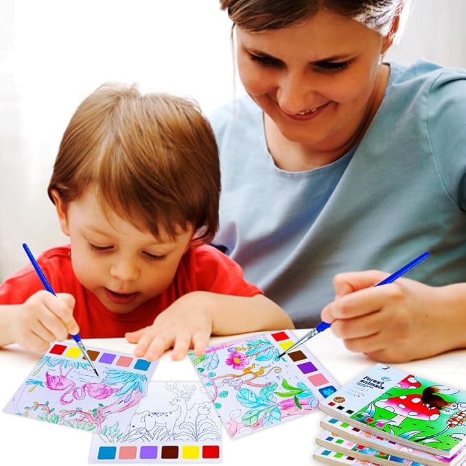 BAOXUE Water Coloring Books For Kids Ages 3 4 5 6 7 8,Pocket Watercolor Painting Book For Toddlers,Arts And Crafts For Boys Girls,Paint With Water Colors Book Kit,Kids Travel Art Set Ages 2-4