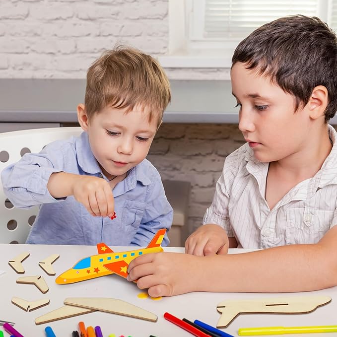 Fennoral 12 Pack Wooden Airplane Craft for Kids Make Your Own 3D Airplane kit for Boys Girls DIY Paint Wood Planes for School Art Activity Kids Birthday Gifts