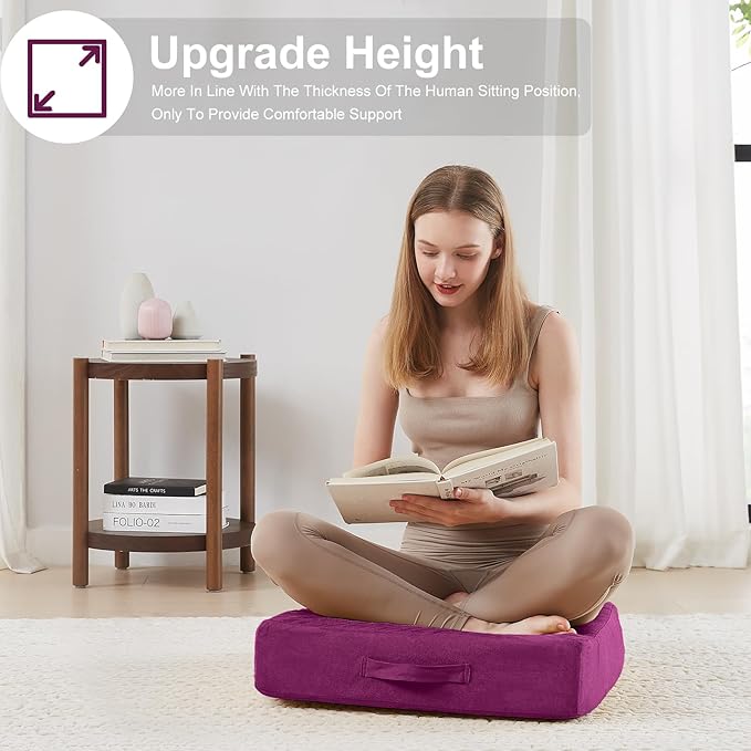 22 inches Floor Pillow for Adults - Large Meditation Cushion with Thick Foam - Premium Outdoor Square Floor Cushion Seat - Yoga Pillow for Sitting On Floor - Purple