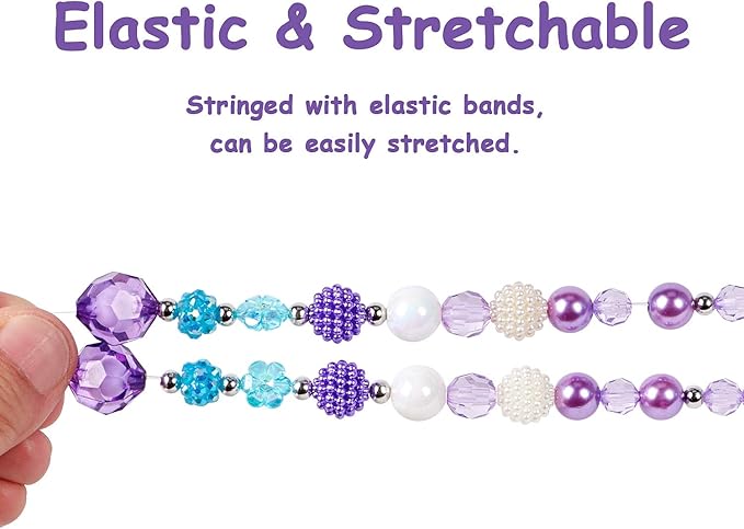 G.C 3 Sets Girl Princess Necklace Bracelet with Colorful Unicorn Mermaid Rainbow Pendant Kids Stretchy Chunky Costume Jewelry Gift Party Favors Dress up Jewelry for Little Girl Toddler(with Gift Box) (A)