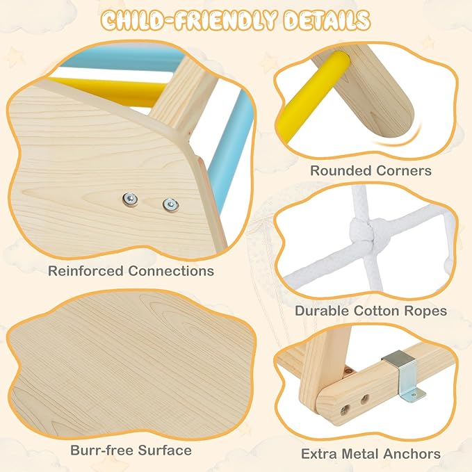 Costzon Indoor Jungle Gym, 6-in-1 Montessori Climbing Toys for Toddlers with Slide, Climbing Net, Monkey Bars, Wooden Playground Climber Playset for Kids Gifts Presents