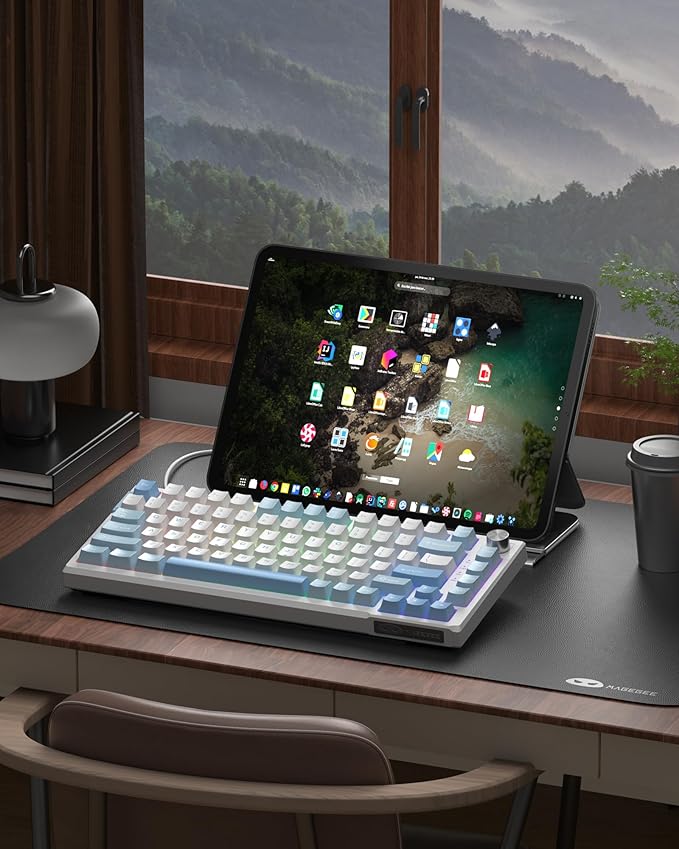 MageGee SKY81 75% Mechanical Gaming Keyboard, Hot Swappable Wired Custom Creamy Keyboards with 5-Layer Sound Dampening, Knob Control, RGB Backlit, NKRO for Win/Mac (Ice Sea Blue, Pink Bear Switch)