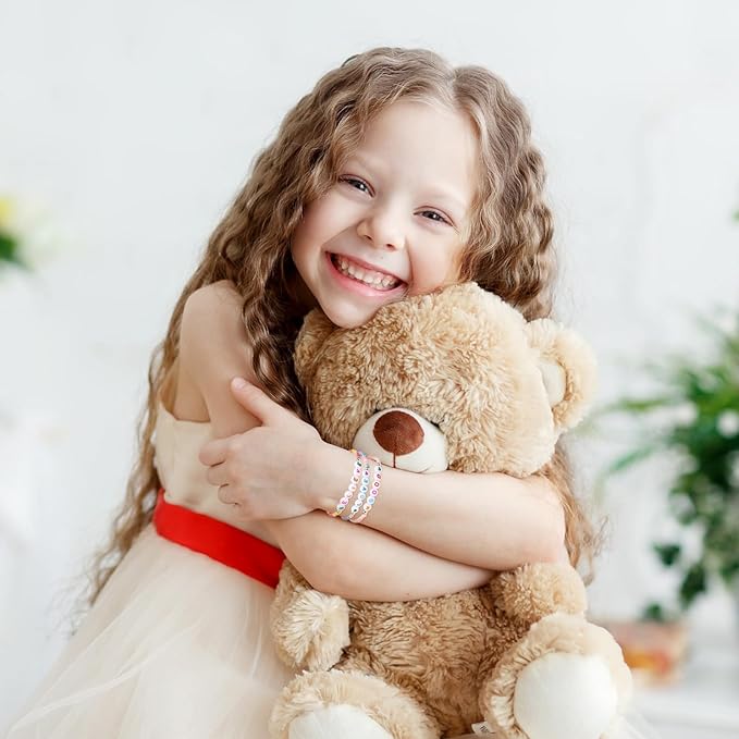 64 Pcs Kids Friendship Beaded Bracelets for Girls Jewelry Letter Beads Bracelets Bulk Colorful Cute Stretchy Rainbow Princess Dress up Gifts(Lovely)