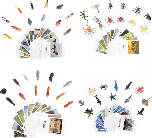 Yikko Montessori Animal Match Cards 48pcs - Insects and Animals Figurines and Cards, Montessori Materials Preschool Infant Toddlers Sorting Toys, Gift for 3 Years + Kids