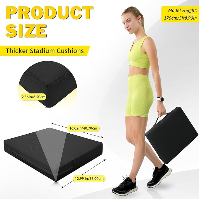 2 Pcs Stadium Seat Cushions Water-Repellent Bleacher Seat Cushions Indoor & Outdoor Seat Cushion for Bleachers Portable Stadium Cushion for Sports Events, Office Chairs, Beaches