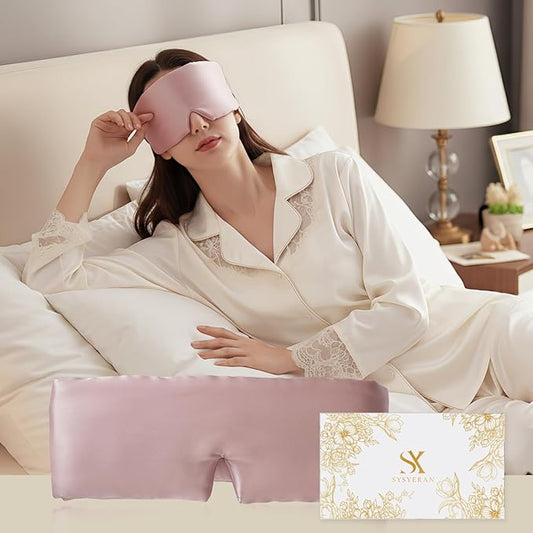 100% Mulberry Silk Sleep Mask, Eye Mask for Deep Sleep and Travel, Soft Breathable Eye Cover with Adjustable Headband (Lotus Pink)