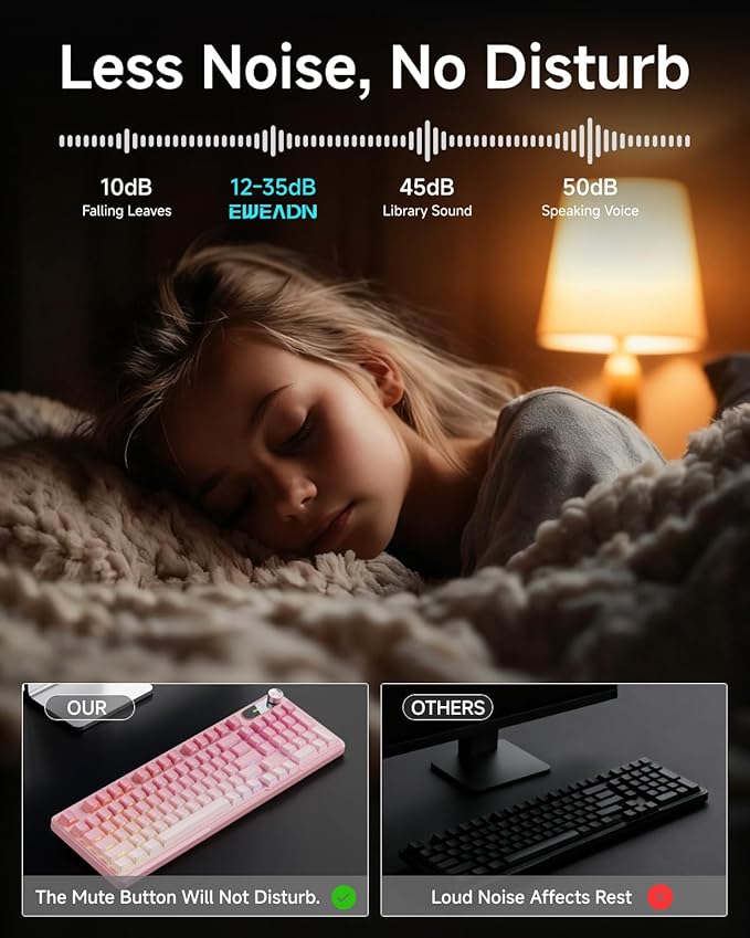 V102 Wired Keyboard, 98 Keys Creamy Gaming Keyboard with Number Pad, Display Screen & Media Knob RGB Silent Wired Cute Computer Keyboard for Laptop PC Gamer - Gradient Pink