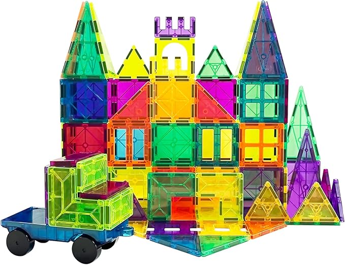 Bmag Magnetic Tiles, Building Blocks for Toddlers, 3D Magnet Building Blocks with 1 Car, STEM Educational Learning Building Blocks for Kids Children, Stacking Montessori Toys Gifts for Boys Girls