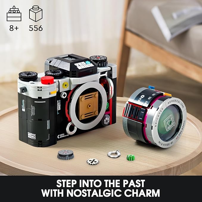 Retro Camera Mini Building Set for Adults, Black Classic Vintage Camera Model, Creative Gifts Toys for Boys Girls 8-12 (556 pcs)