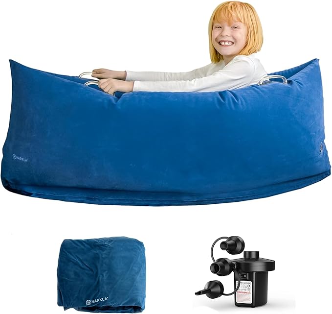 Harkla Hug Autism Sensory Chair (48 inches) - Inflatable Sensory Peapod for Children with Sensory Needs - Therapeutic Compression Sensory Toys | Kids 2 to 6 | Pea Pod, Air Pump