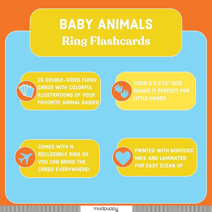 Mudpuppy Baby Animals — Ring Flashcards 26 Durable Double Sided Baby Animal Cards And Reclosable Ring With Colorful Art For Babies Ages 1+ Perfect For Preschool Or Travel For Teachers And Parents