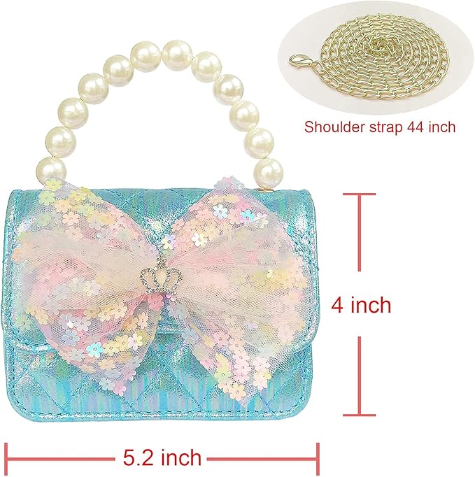 Girl Handbag Purse for Little Girls Kids Pretend Play Dress Up Necklace Hair Accessories Jewelry Set, Light Blue
