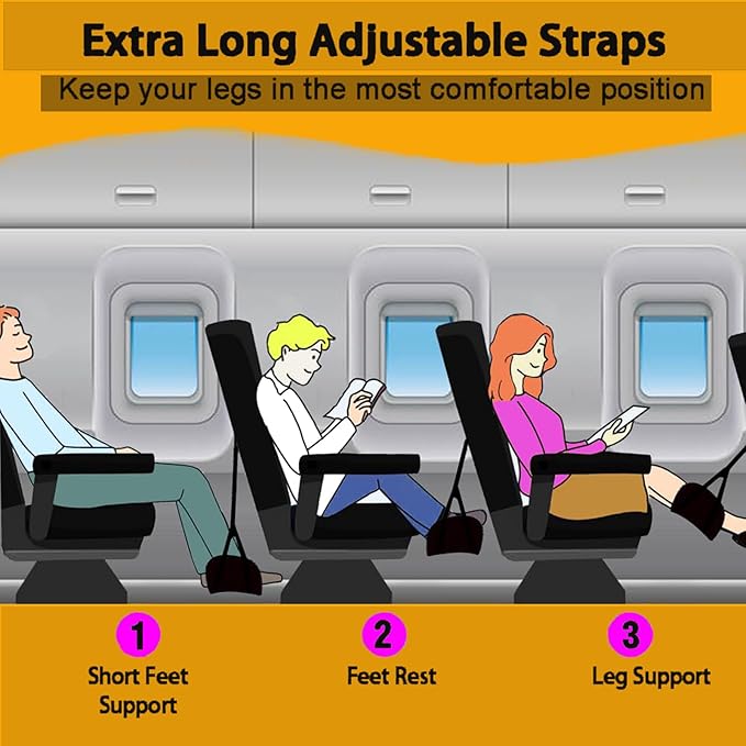 2-Pack Foot Hammock – Adjustable Airplane Footrest Hammocks,Memory Foam Black Travel Foot Hammocks for Ultimate Comfort on Airplane Journeys