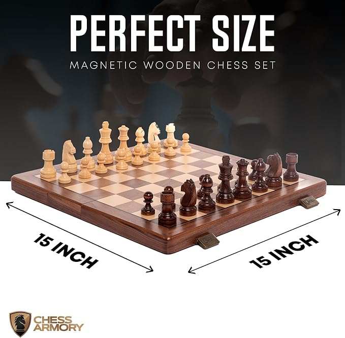 Chess Set Magnetic - Premium Wooden Board Game with a Portable Wood Case and Secure Storage for Pieces, Set for Kids and Adults (Walnut Wood) - Chess Armory
