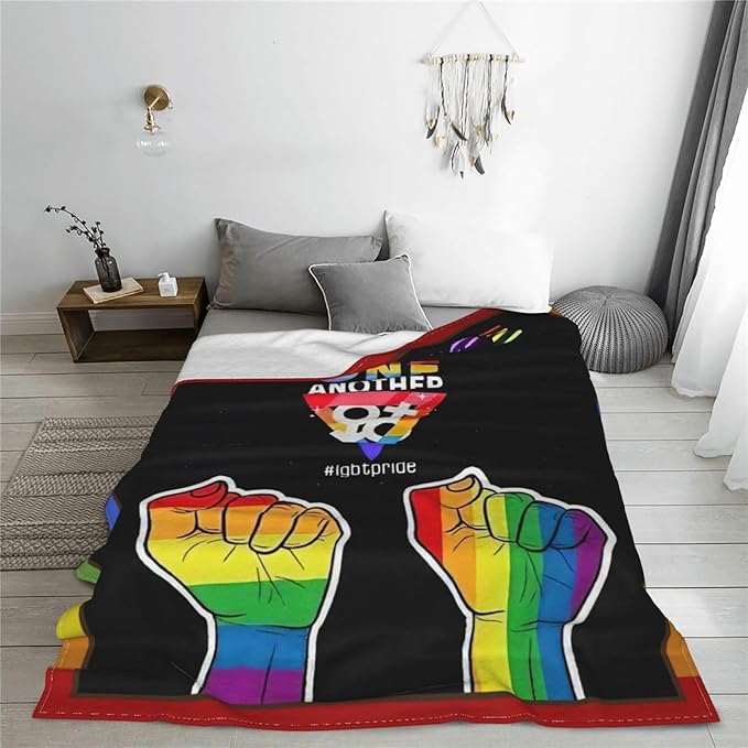 LGBT Throw Blanket Rainbow Progress Pride Blanket Soft Cozy Flannel Fleece Lightweight Plush Fuzzy LGBT Blanket Gifts for Gay LGBTQ Lesbian Transexual Friends Besties Couch Sofa Bed 40"X50"
